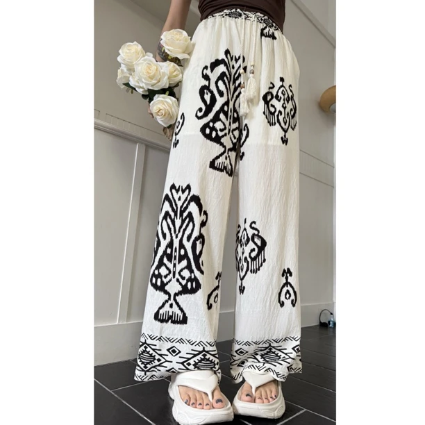 Miss Home【深呼吸】老钱风复古高腰显瘦直筒阔腿女休闲裤H062