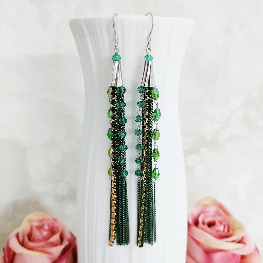 铜合金耳饰 民族风长款手工流苏耳环1924