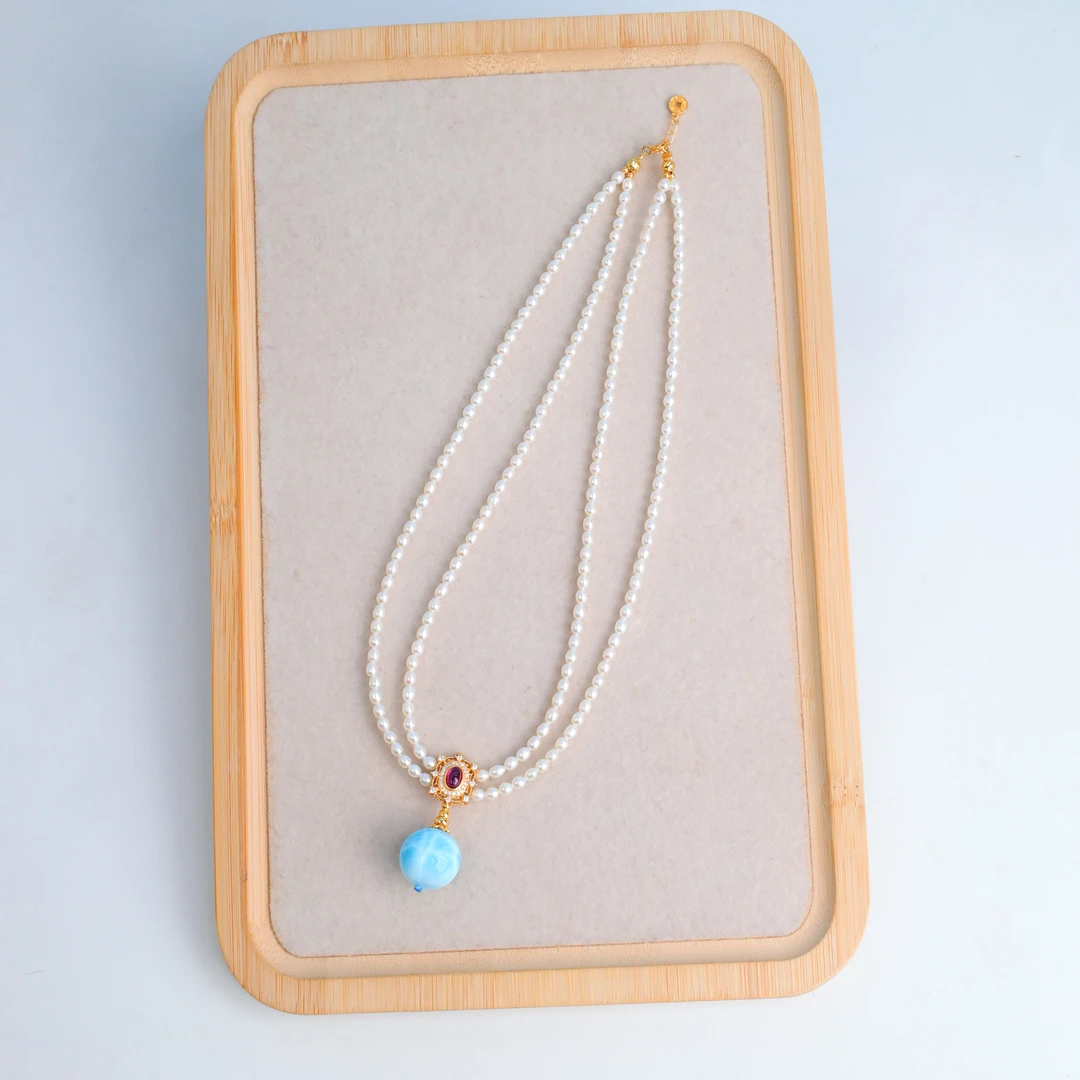 【琪琪珠宝】时尚珍珠海纹石圆珠项链