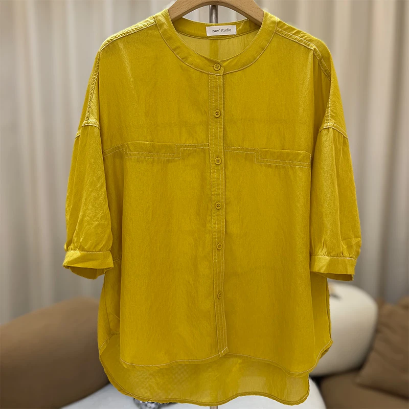 zaw大码泡泡袖衬衫女2025新款爆款洋气胖mm炸街遮肚上衣/25318