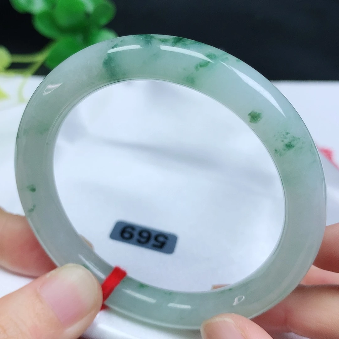 未镶嵌手镯翡翠53.3圈口冰飘花美人条569