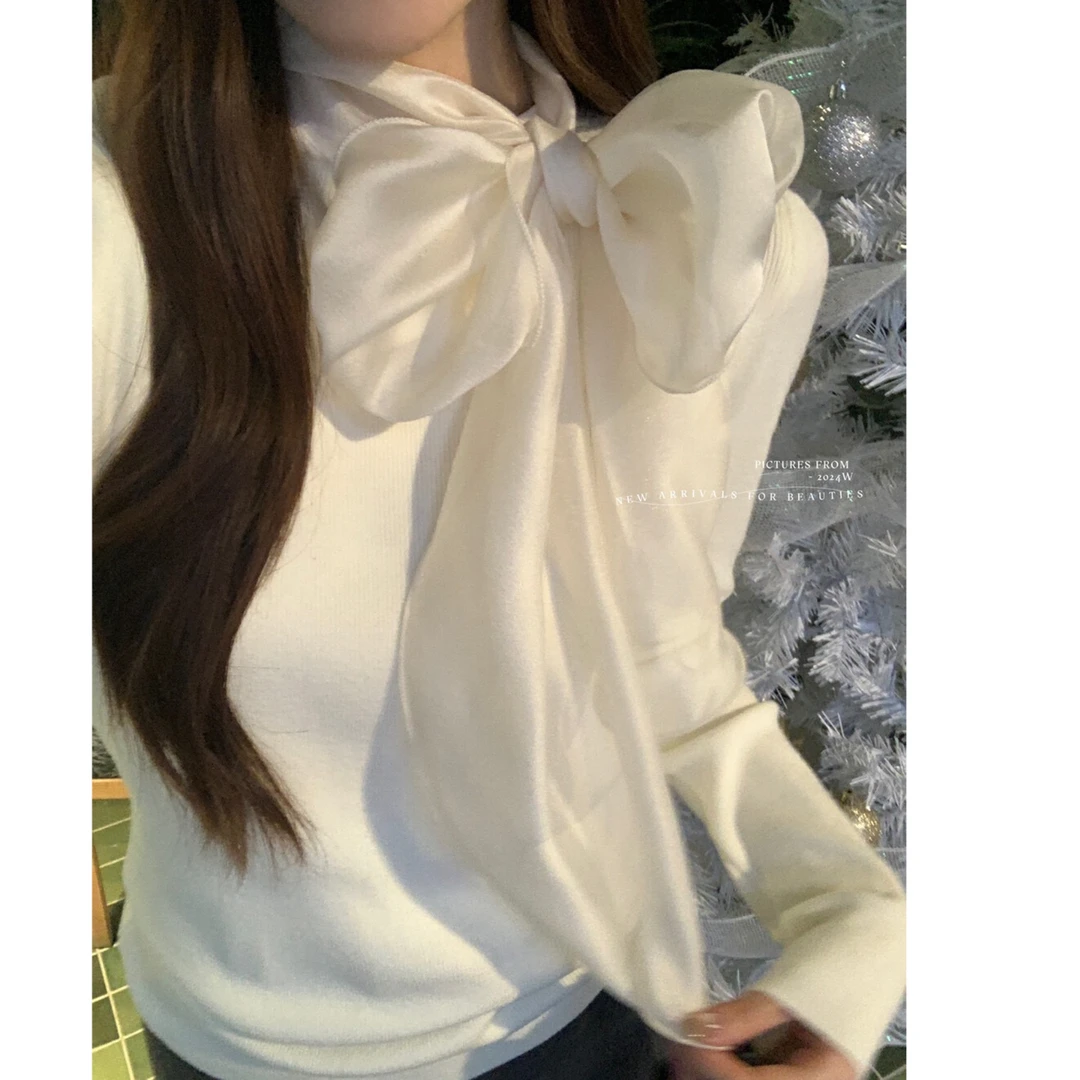 蝴蝶结女法式毛针织衫小众别致夏季衬衫泡泡袖气质宽松纯欲