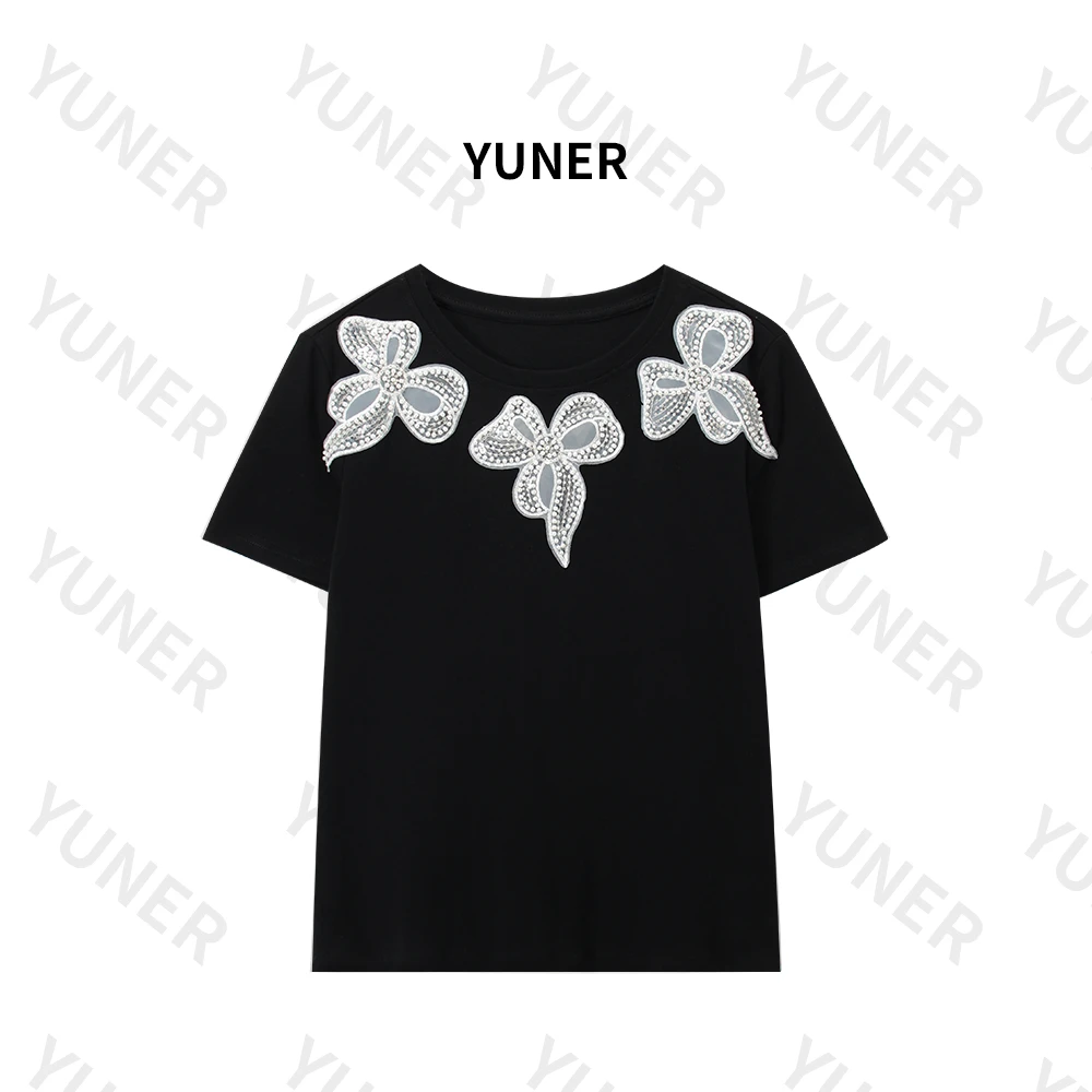 “女神”深圳南油轻奢高品质女装T恤百搭气质时尚重工镶钻上衣