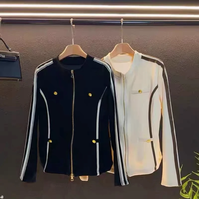 大码女装—59179设计感修立领长袖短外套秋季女显瘦外搭拉链上衣