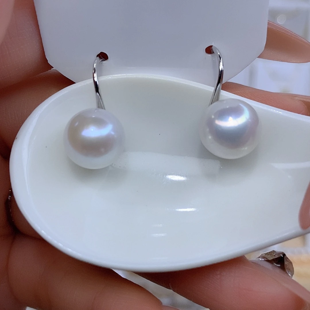 淡水珍珠银S925镶嵌耳饰F