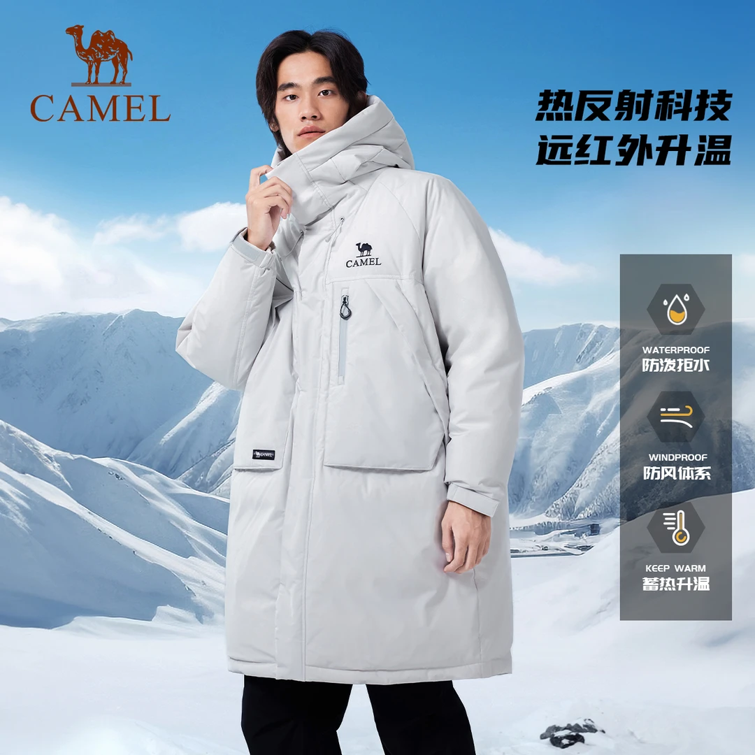 骆驼羽绒服2025新款男女中长款防泼水热反射加厚工装派克外套7741