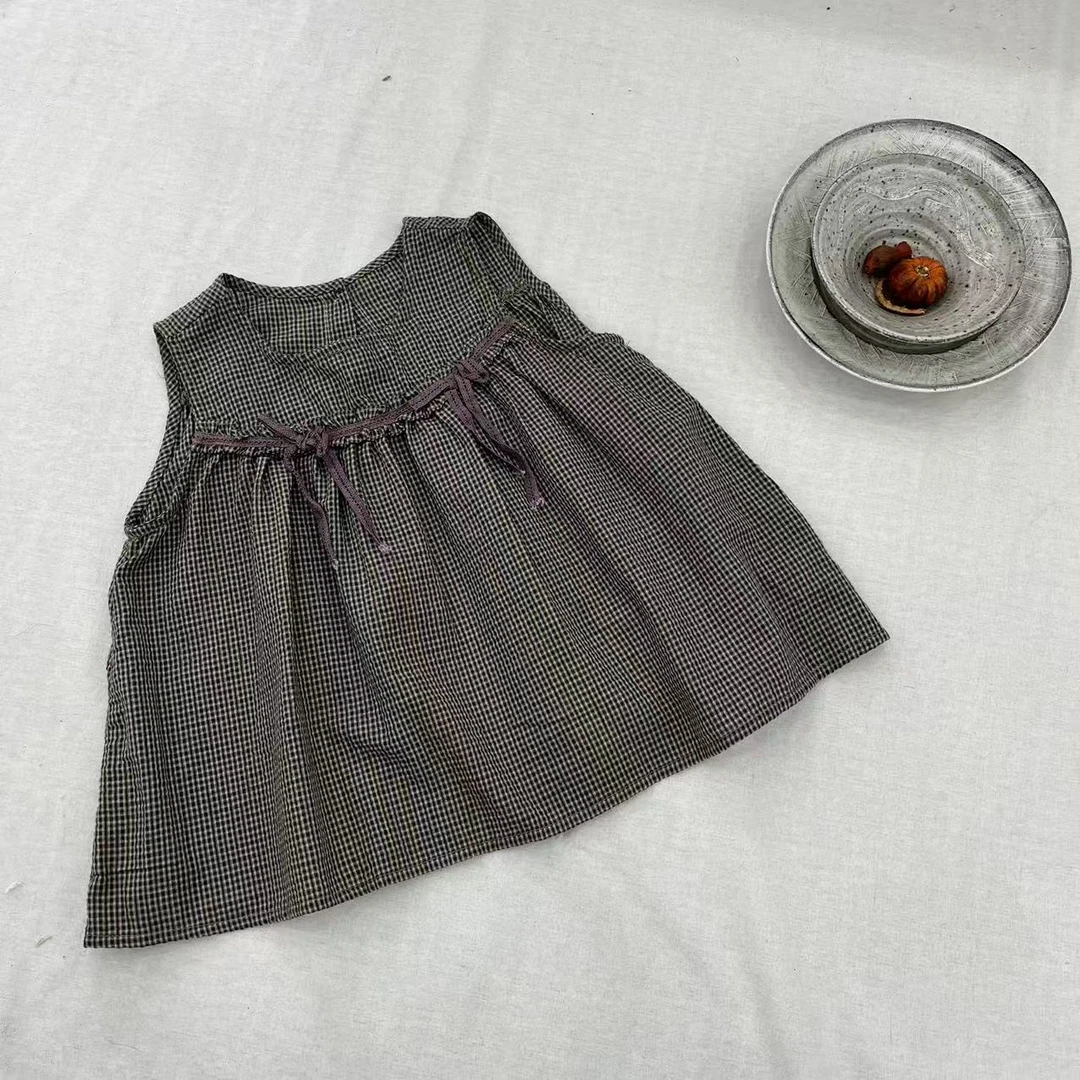 〖姐姐家〗2025夏款儿童萌娃穿搭蝴蝶结格子娃娃衫衬衫sy3167