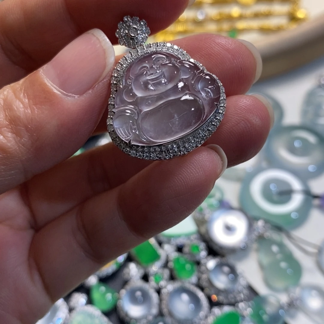 翡翠18K金镶嵌吊坠(不含链)佛公