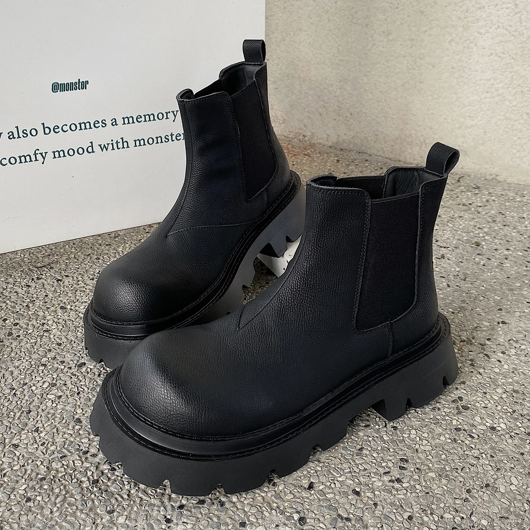 250310时尚休闲马丁靴秋冬百搭男鞋潮男内增高8厘米一脚蹬靴子