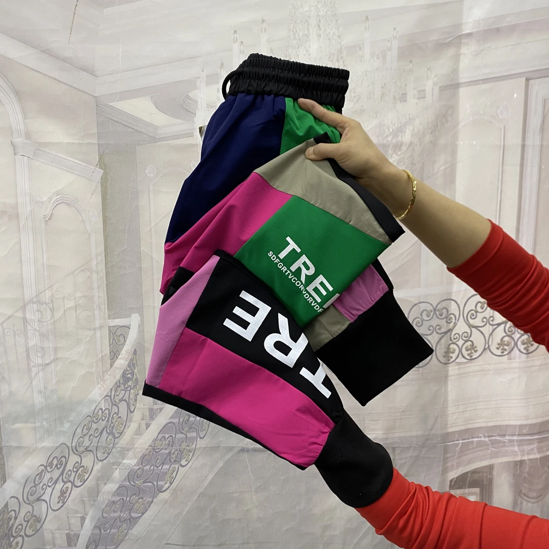 2619夏季薄款时尚拼接速干裤AB面设计休闲卫裤洋气