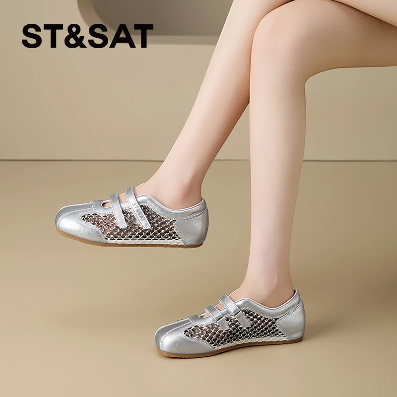 星期六浅口芭蕾风单鞋女2025夏季新款满钻魔术贴德训鞋轻便休闲鞋