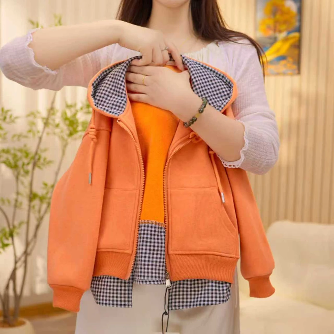 3056女童加绒外套2025春秋新款外套针织上衣卫衣休闲时尚印花外套