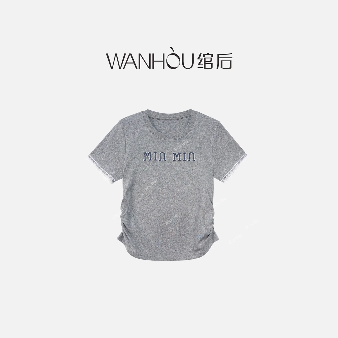 【C2324】#WH-设计师时尚百搭休闲简约小蛮腰镶钻短袖夏季SC