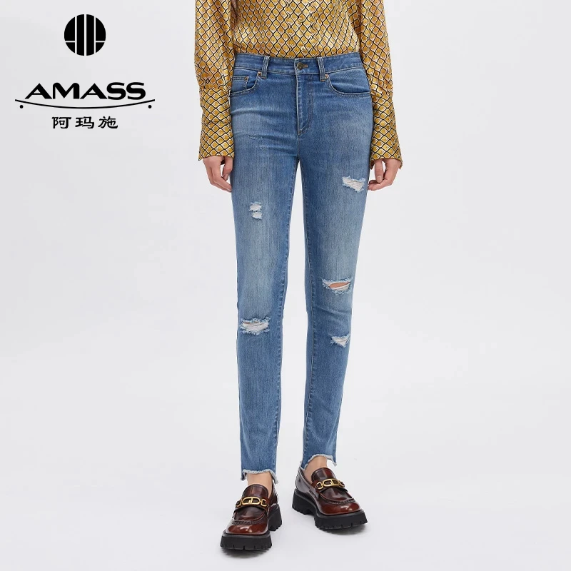 AMASS/阿玛施修身弹力百搭休闲时尚月牙牛仔裤紧身牛仔裤 5100326