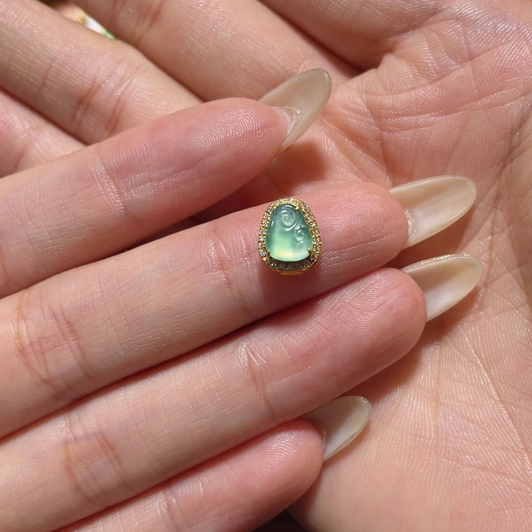 翡翠18K金镶嵌吊坠(不含链)