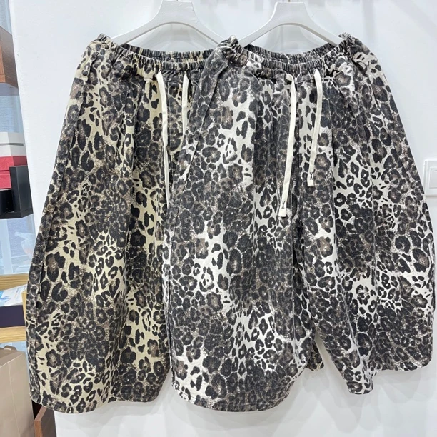 385欧货爆款豹纹大版八分休闲时尚宽松大码女裤