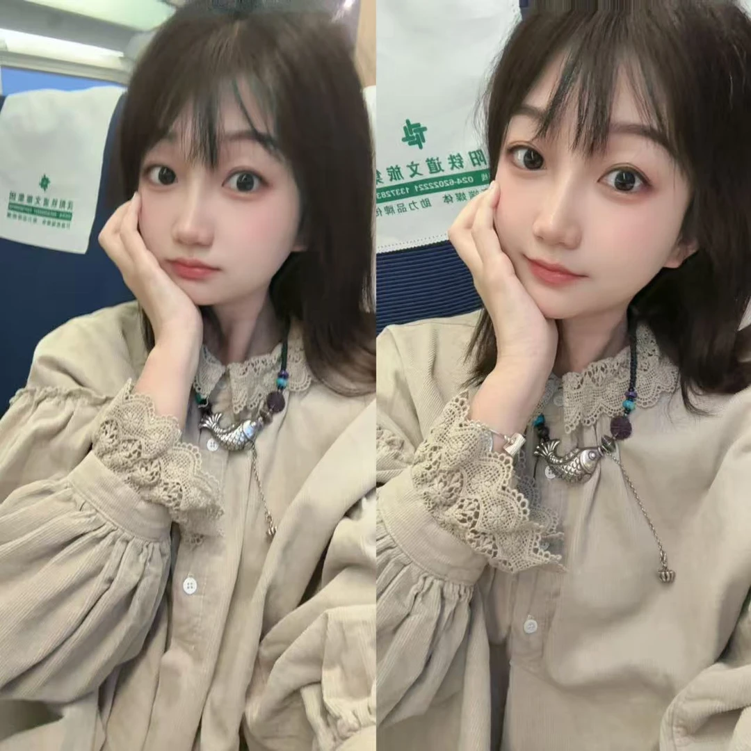 【咖啡加糖】秋季新款 森系甜美百搭重工镂空刺绣花边领花边袖上衣