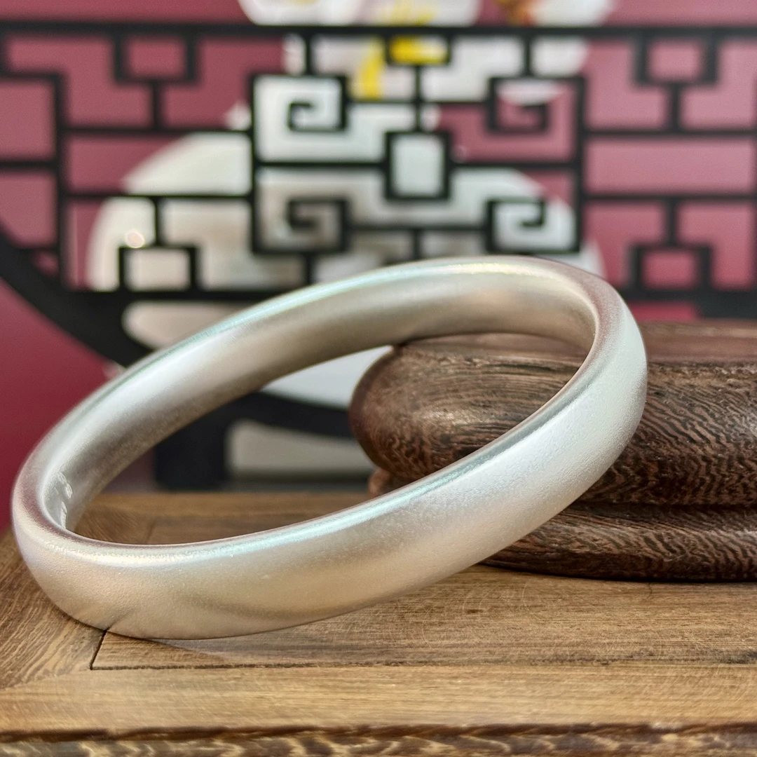 足银手镯 古法银手镯素圈磨砂款镯子年轻款实心手环送女友礼物