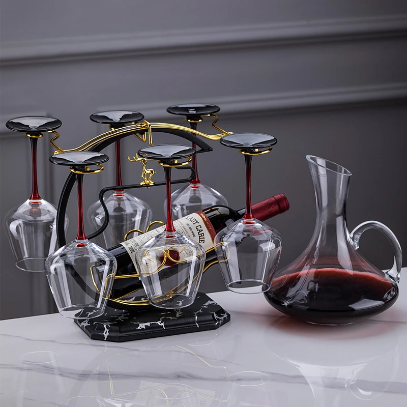 欧式轻奢高档红酒杯套装家用葡萄酒杯酒架醒酒器水晶勃艮第高脚杯