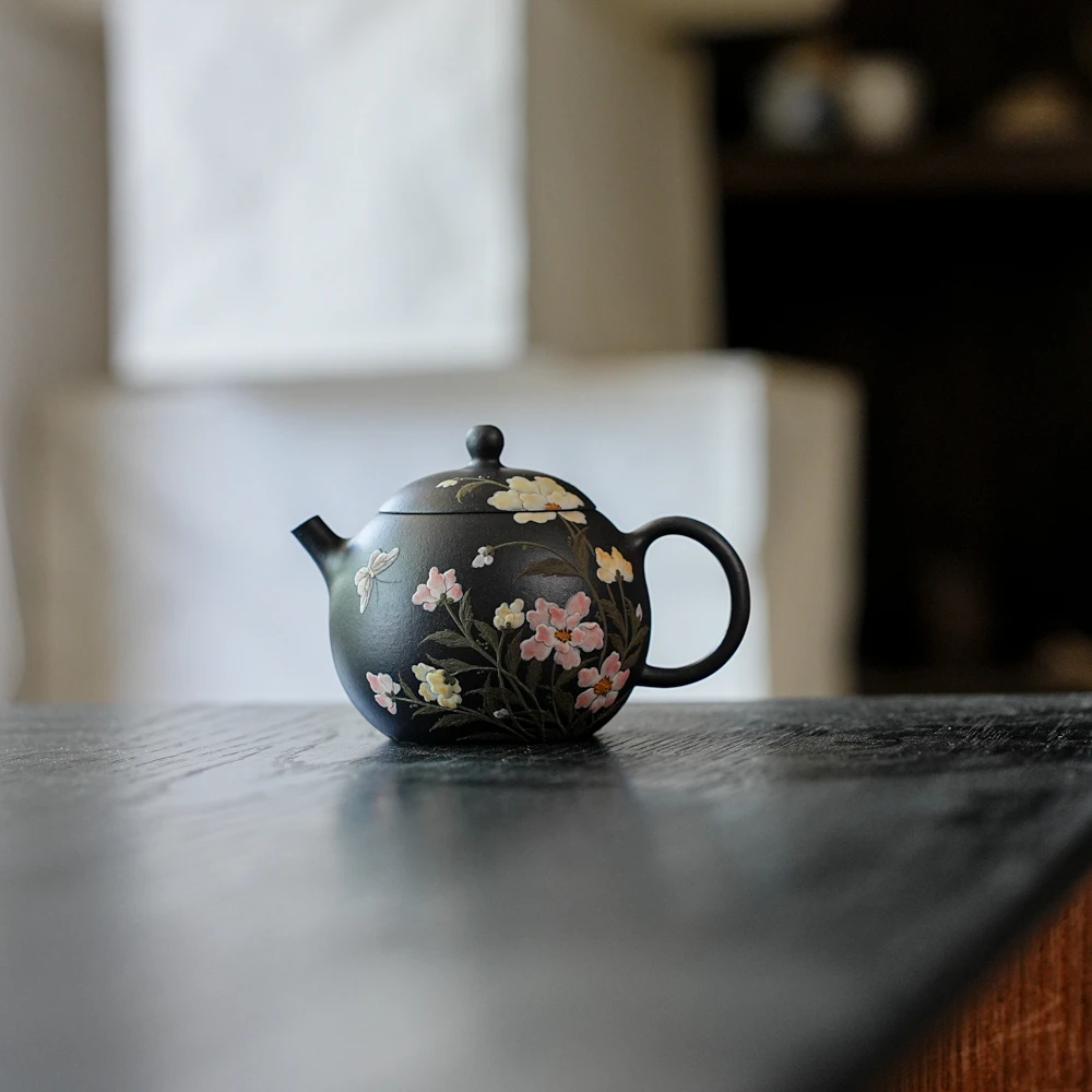 树见造物×画棠丨《高温天青虞美人圆珠》紫砂壶 ht0012