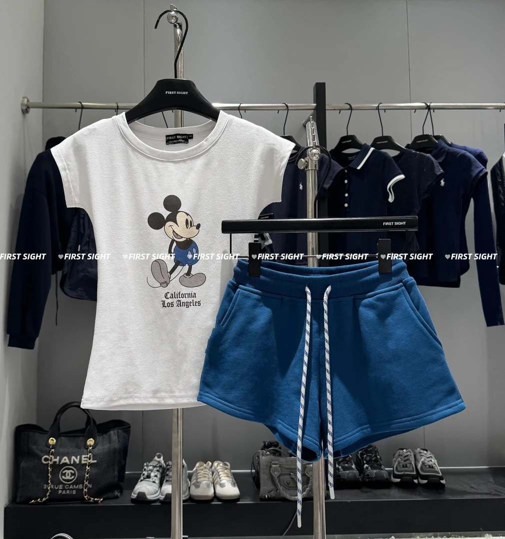 米SU【卡通动漫米奇印花短袖T+短裤套装】2025夏装显瘦休闲上衣女