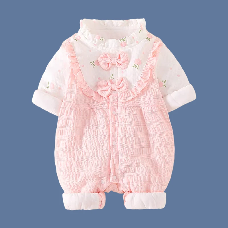 25新款秋冬加绒夹棉连体春秋公主长袖婴儿宝宝女宝保暖满月百天