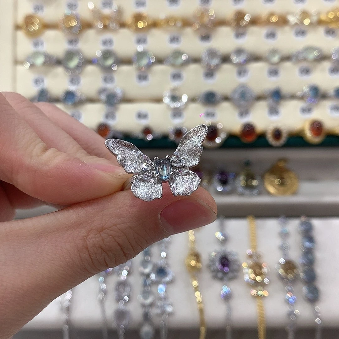 海蓝宝石戒指银S925镶嵌潘****子