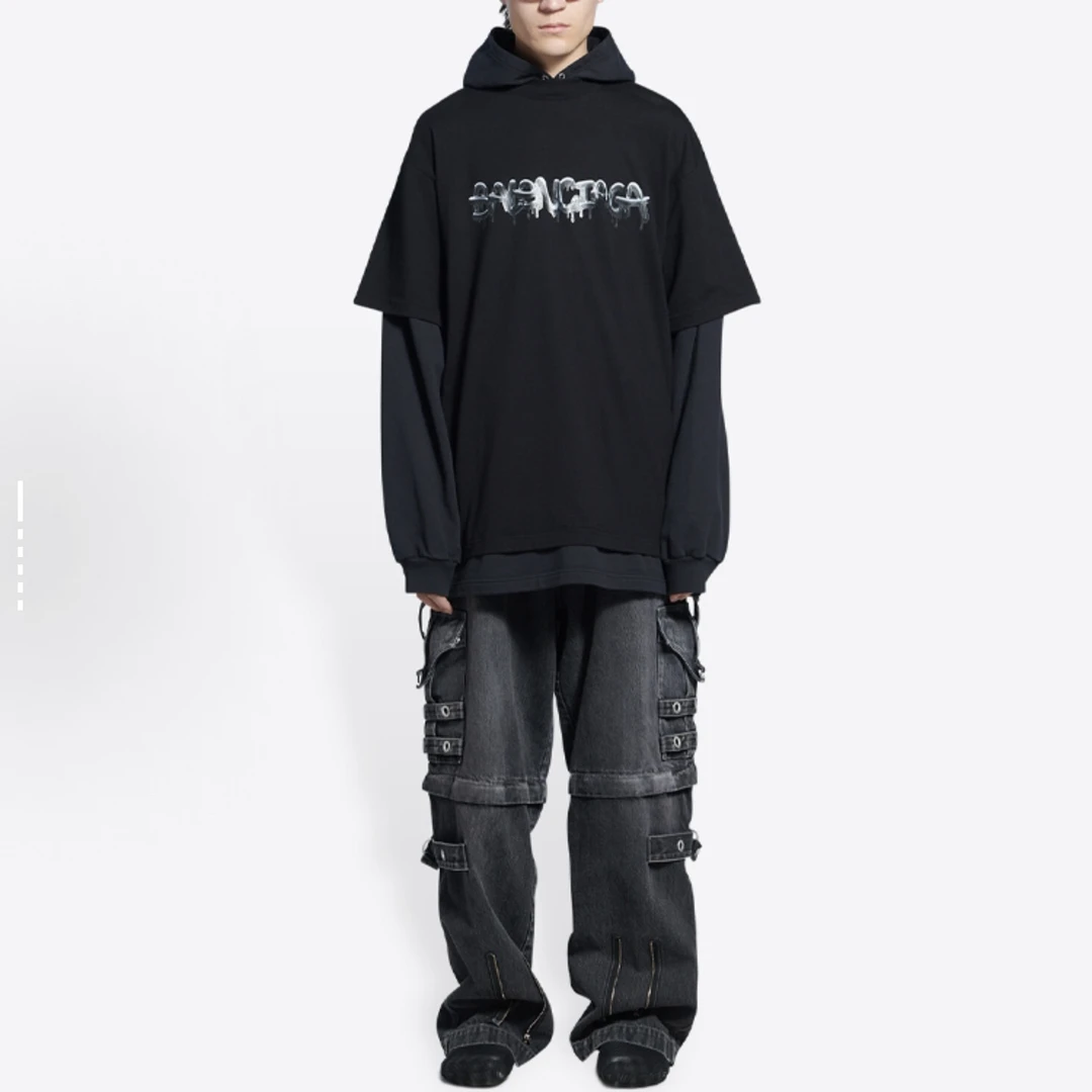 未使用 Balenciaga/巴黎世家 印花logo假两件卫衣/M码/WL1726