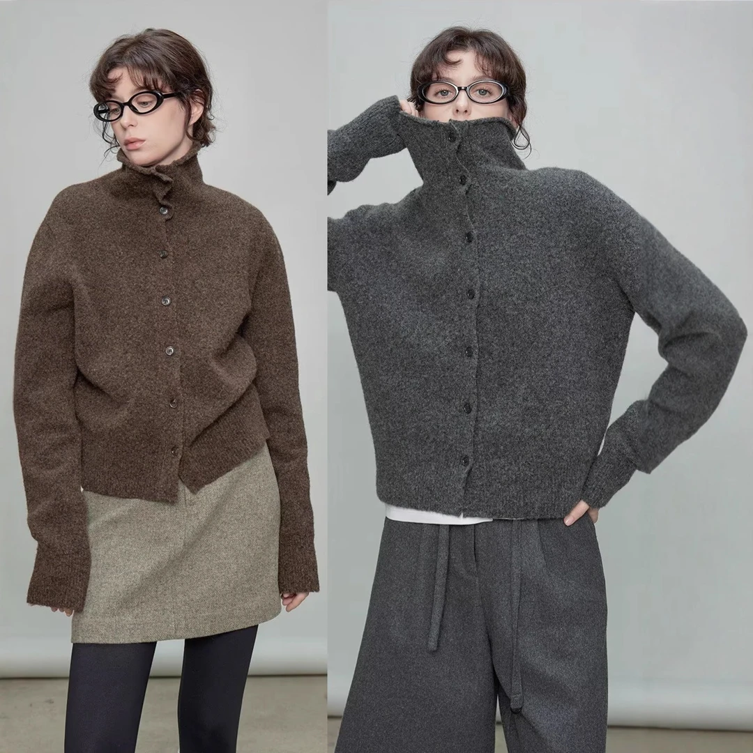 法式小众轻奢复古灰咖色针织衫女秋季新款宽松气质百搭慵懒感上衣