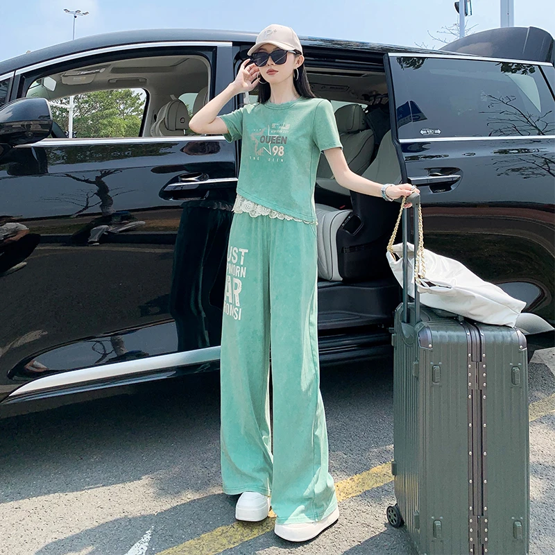 休闲风慵懒风时尚套装减龄短袖运动套装运动服套装女显瘦气质洋气