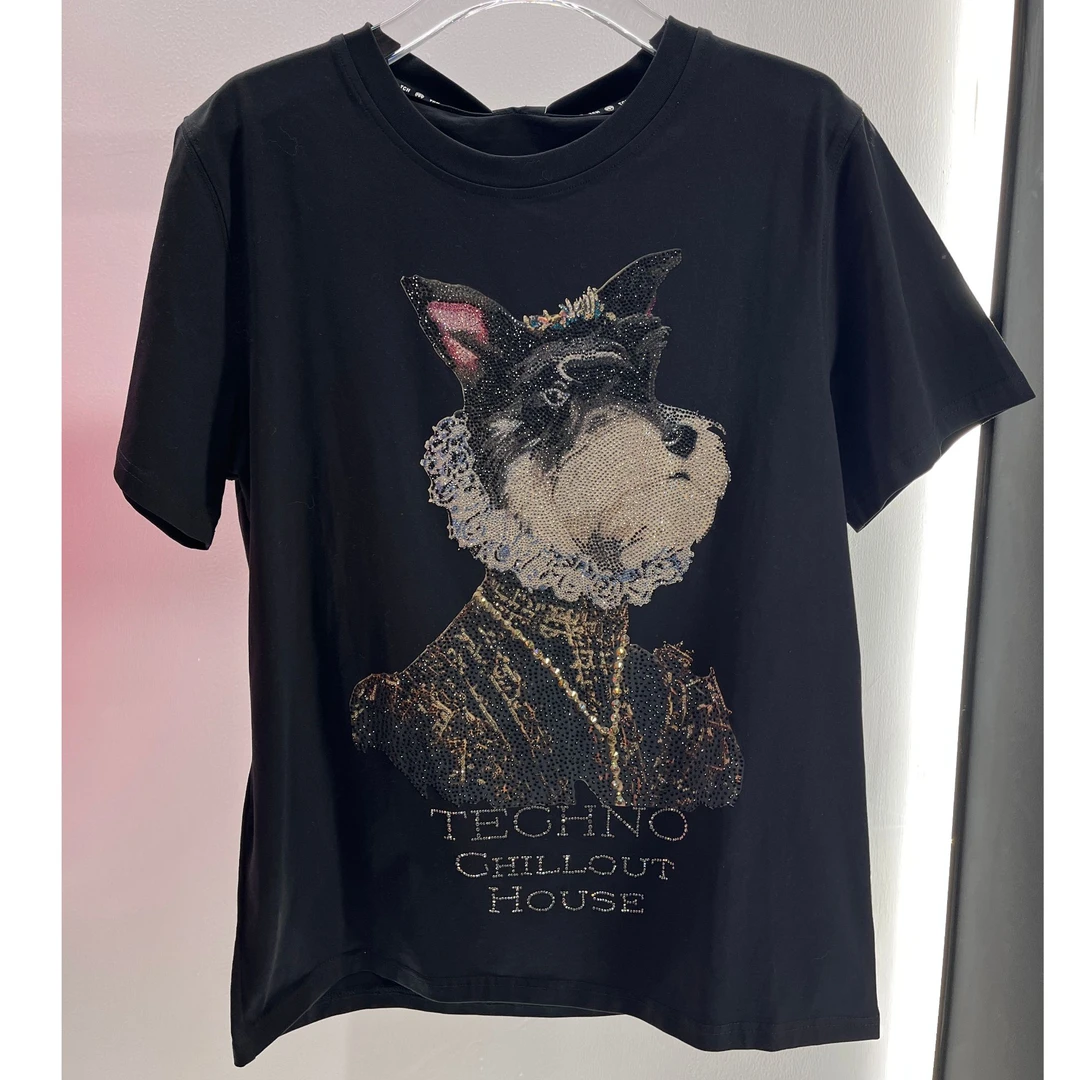 DC时尚潮流小狗狗百搭烫钻T恤