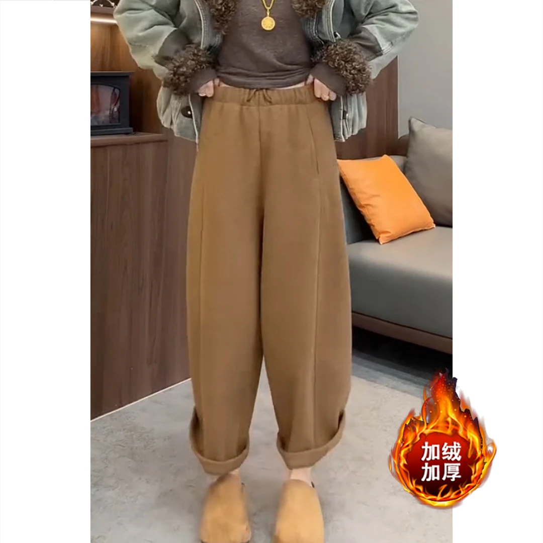 艾塔莉松紧腰阔腿裤显瘦百搭休闲裤子窄版直筒裤加绒加厚冬季新款