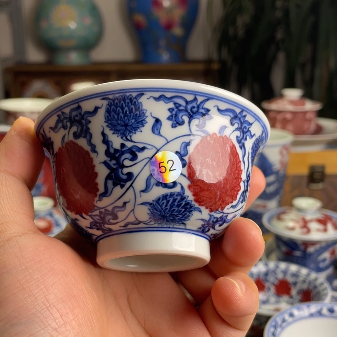 南***山釉里红霸王团菊压手杯