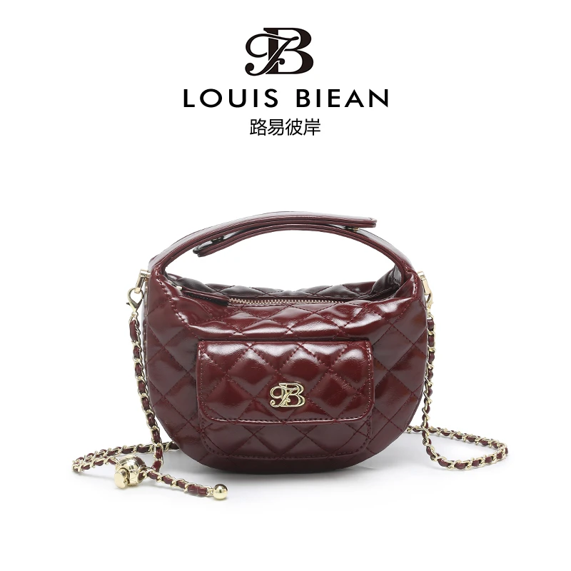 2025春季新款小香风编链条迷你月亮款手挽拎提斜挎小包包-红色