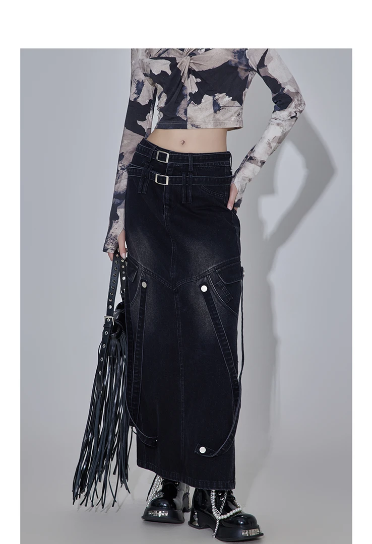 APL新品【商场同款】水洗工装高腰A字牛仔半裙1G0233