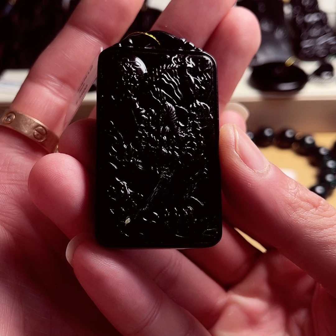 天然缅料a货 钢琴黑挂件