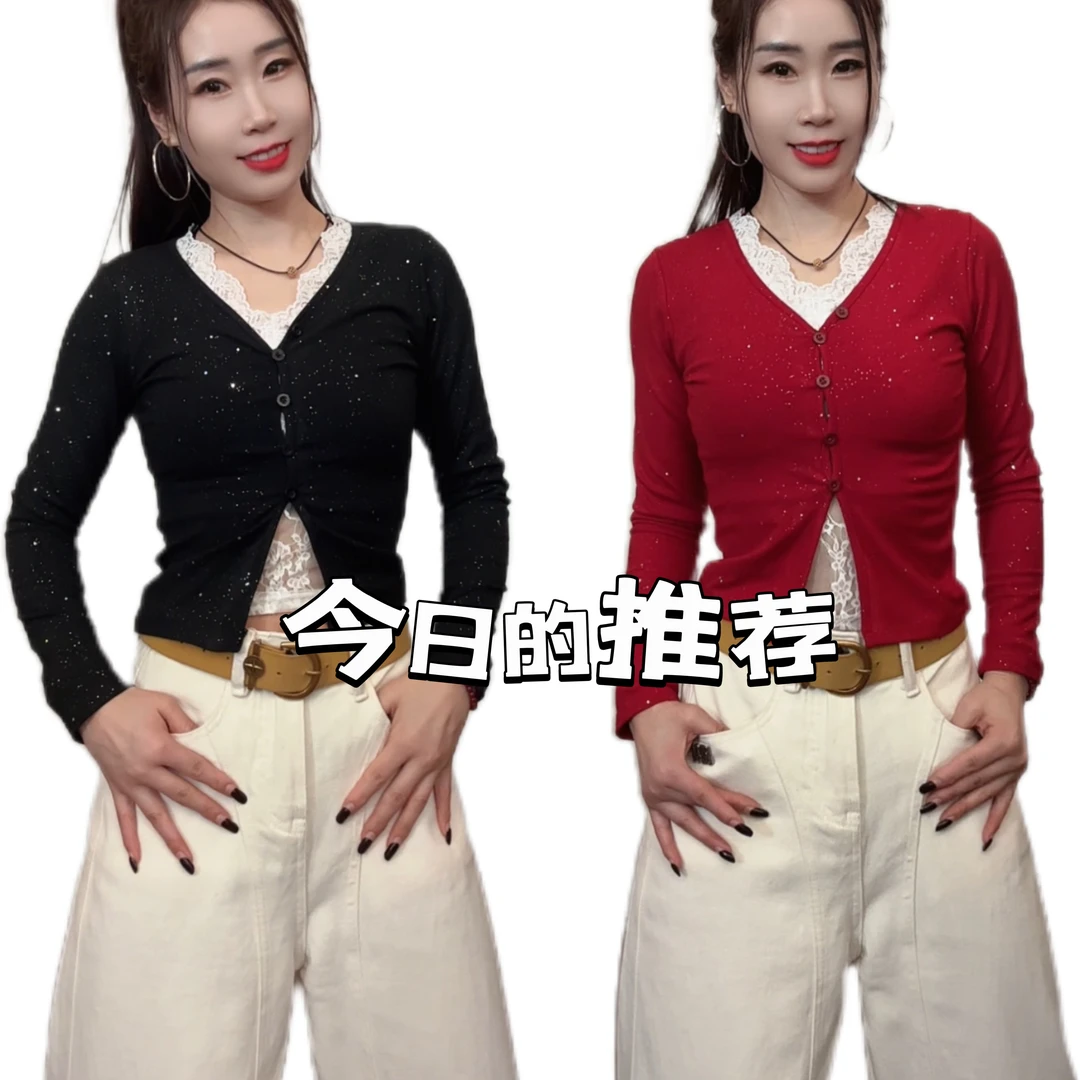 3842 XD 韩版穿搭蕾丝假两件T恤