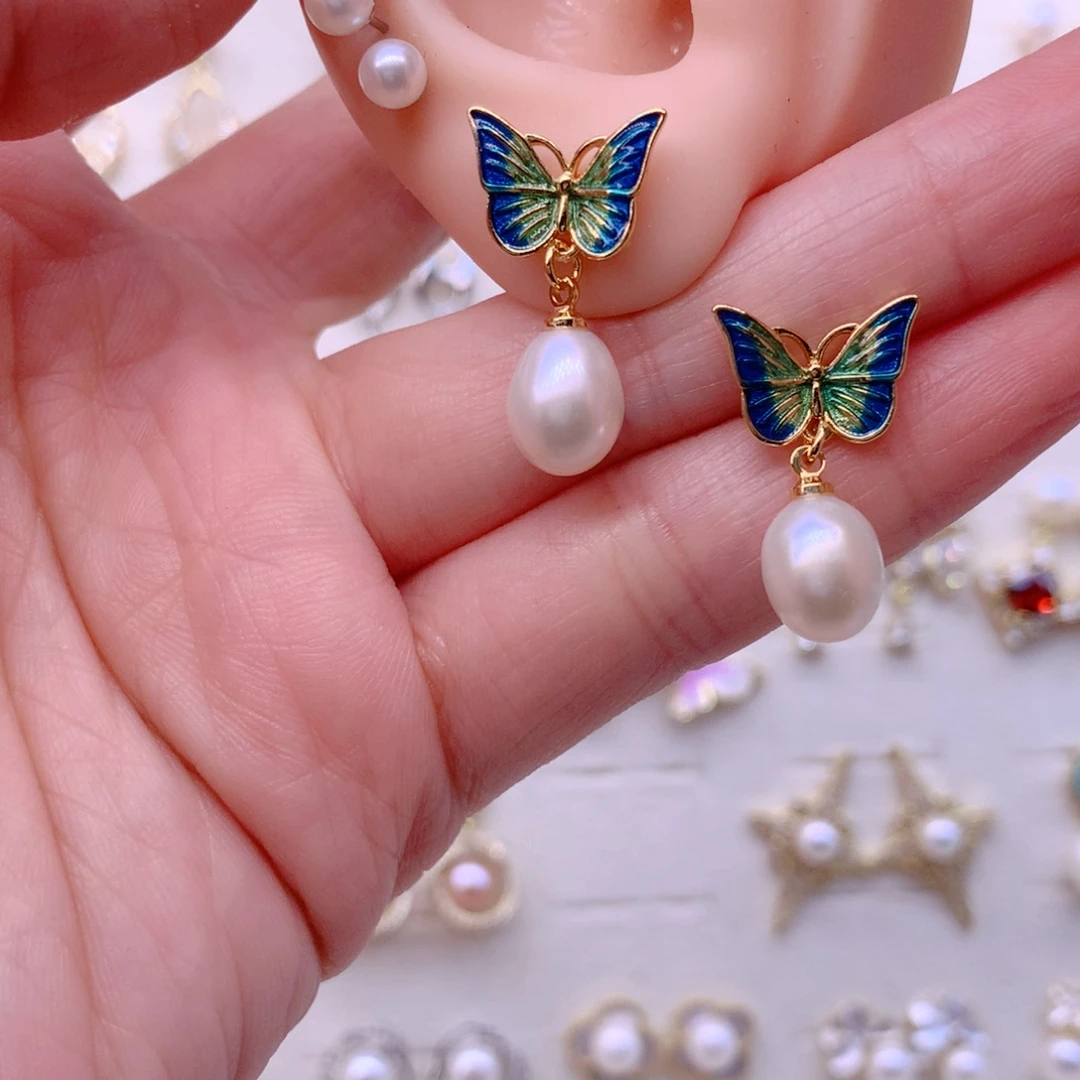 合金淡水珍珠耳饰