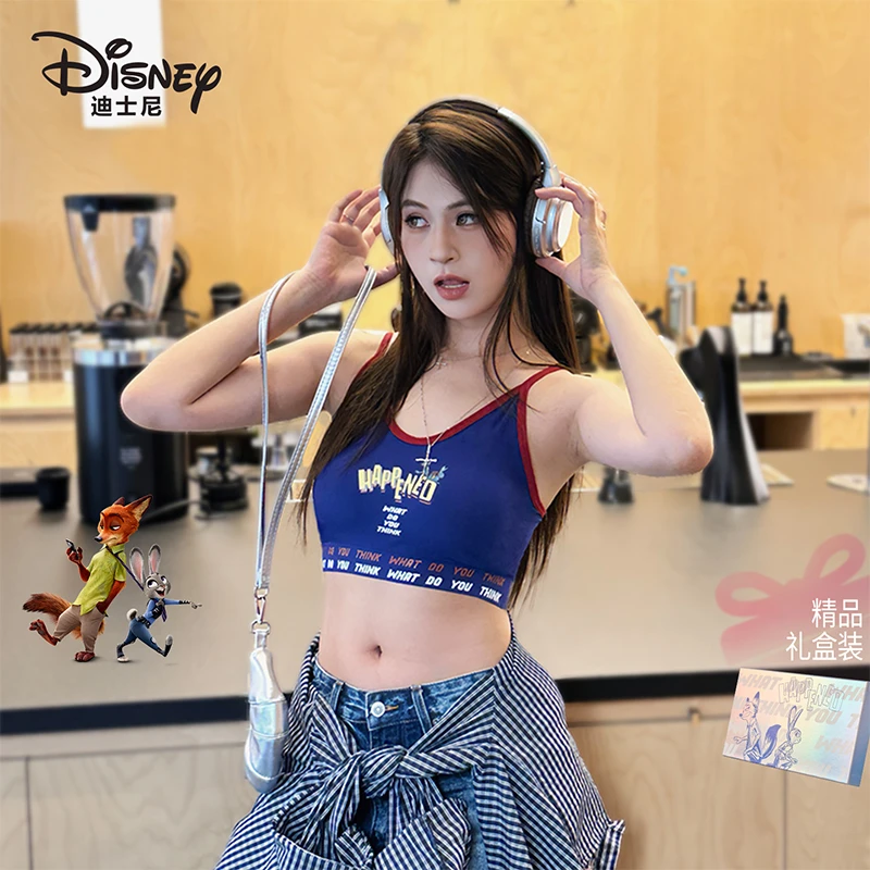 Disney/迪士尼疯狂动物城甜辣V领短款外穿内搭吊带背心女带胸垫夏