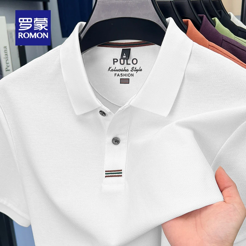 罗蒙夏季薄款男士纯棉短袖Polo衫男款中青年男装翻领体恤衫上衣男