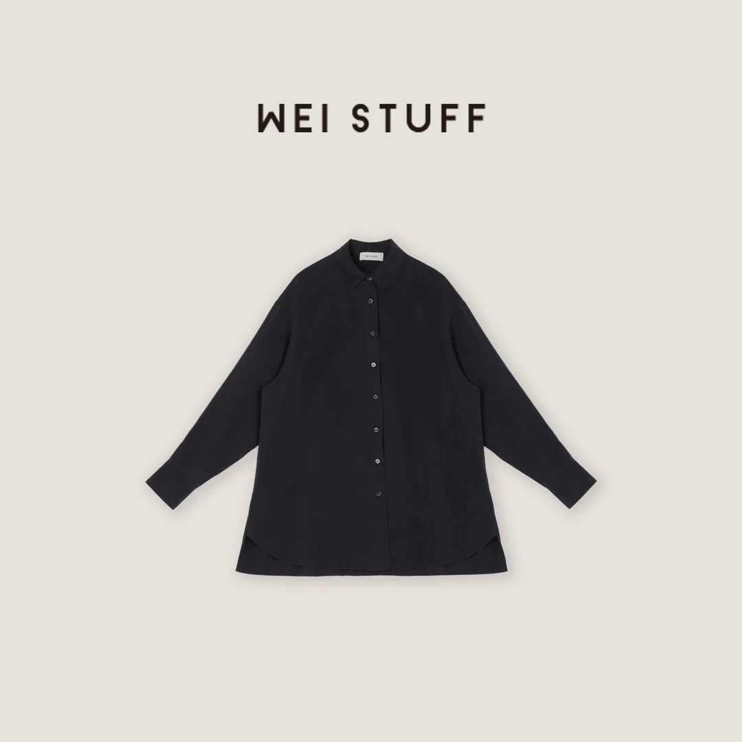 WEI STUFF  “简约随性” 垂坠感宽松纯色翻领长袖衬衫 8647.