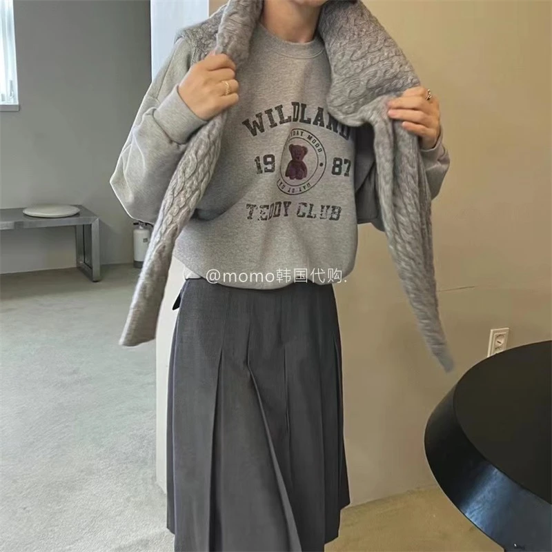 韩国东大门代购 冬卫衣新款百搭休闲字母印花减龄可爱圆领卫衣