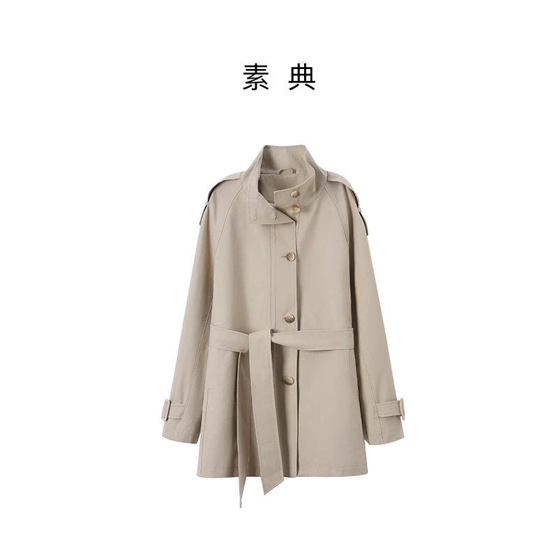 素典【枫叶时日】秋季短款立领百搭风衣时髦卡其色5395