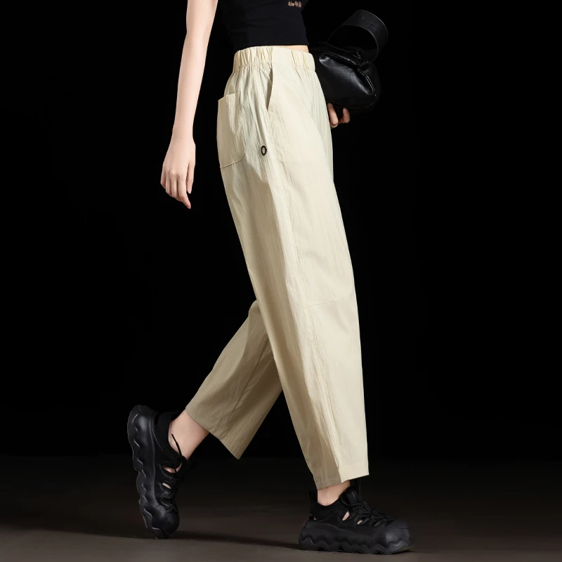 杏色速干裤女2025年流行网红女裤夏季薄款宽松哈伦裤女休闲九分裤