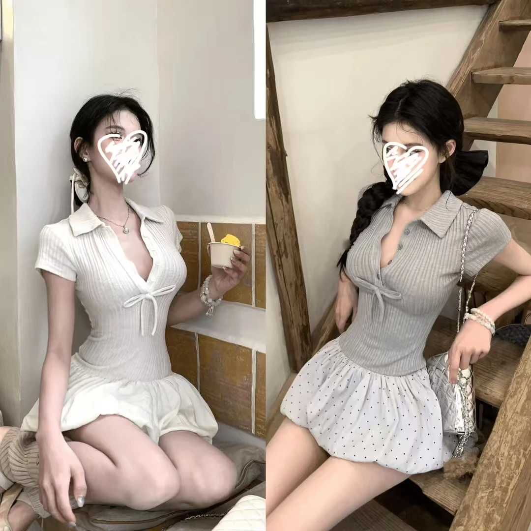 韩系纯欲芭蕾风针织拼接连衣裙