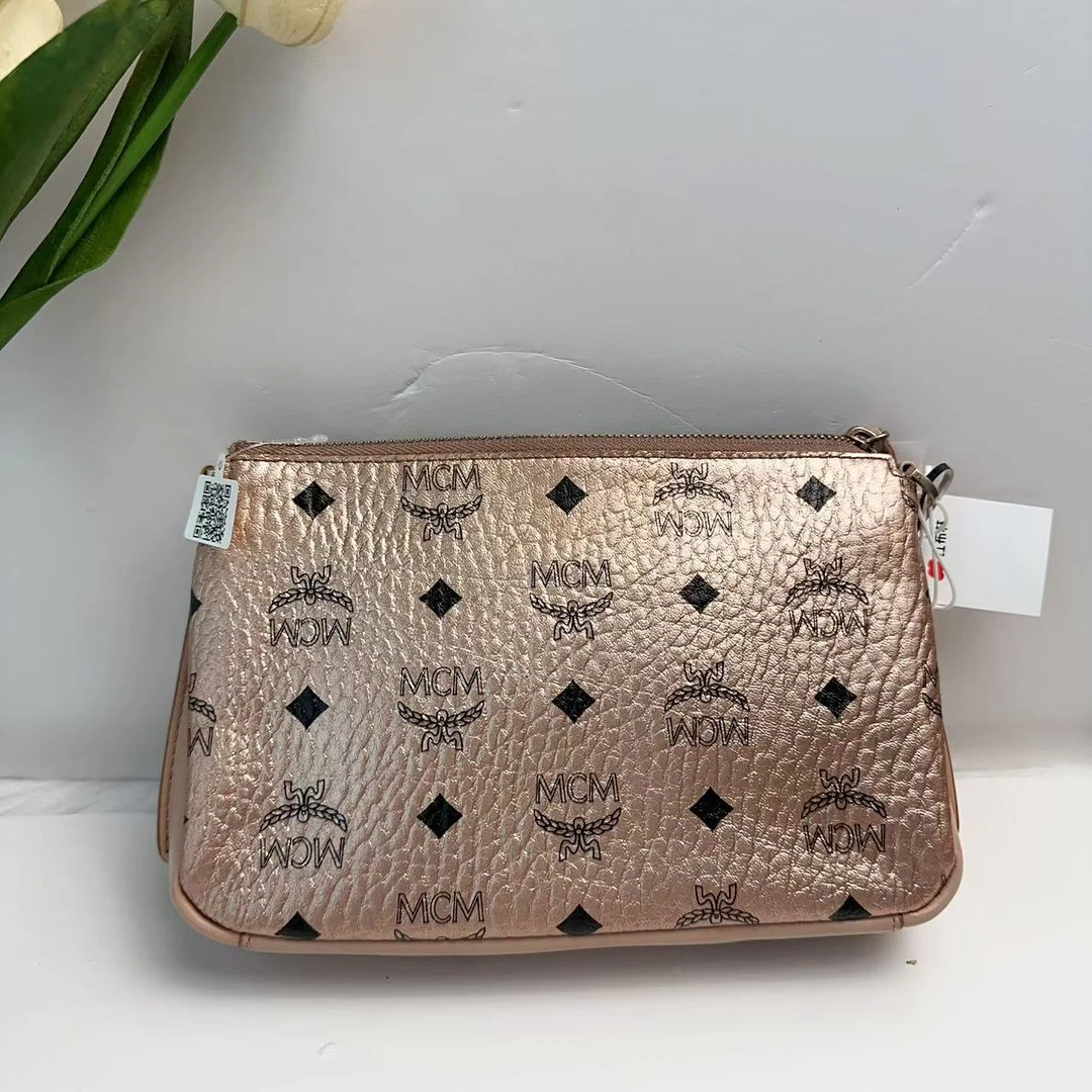 95新 MCM MCM香槟粉腋下包