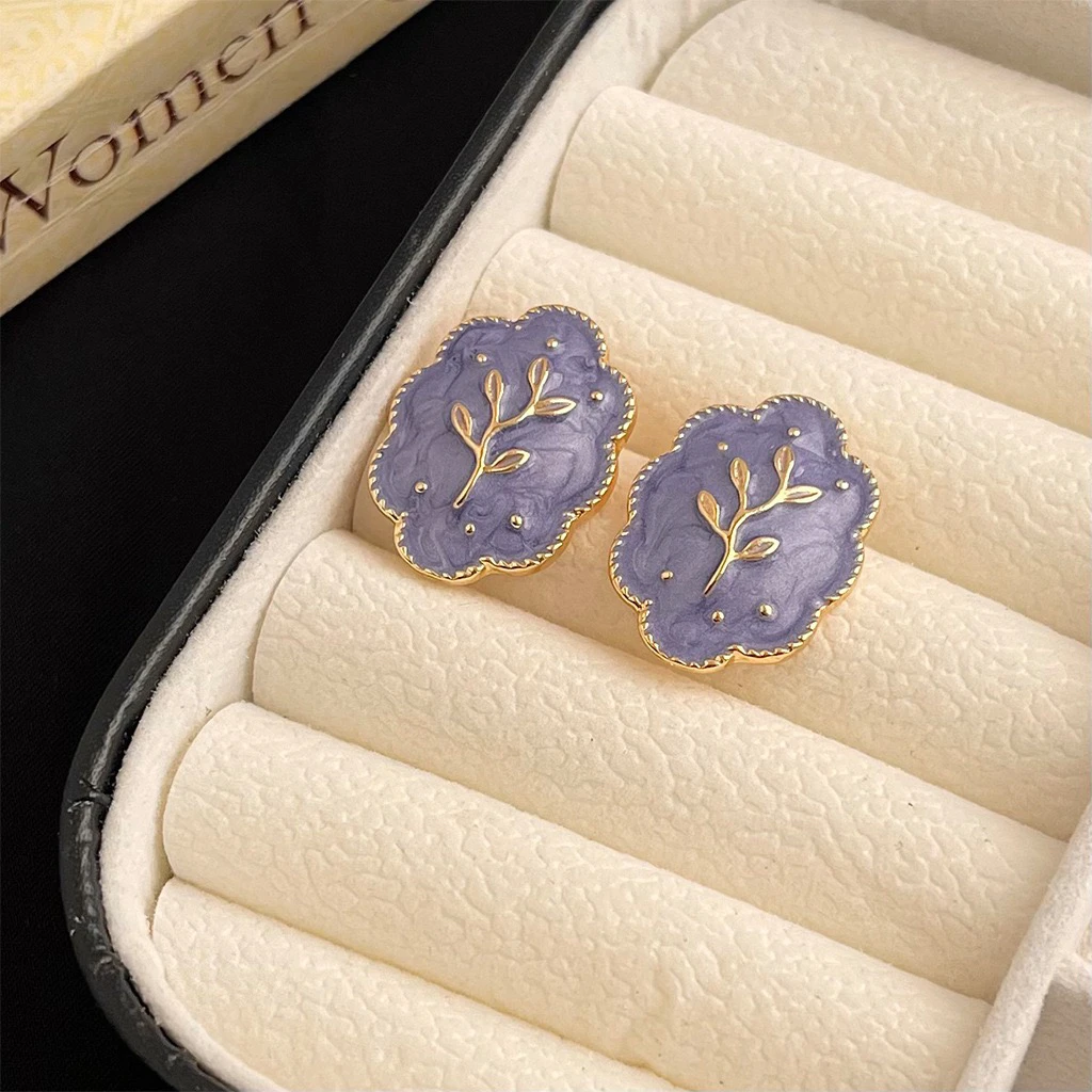 铜合金耳饰 港风珐琅紫色耳环