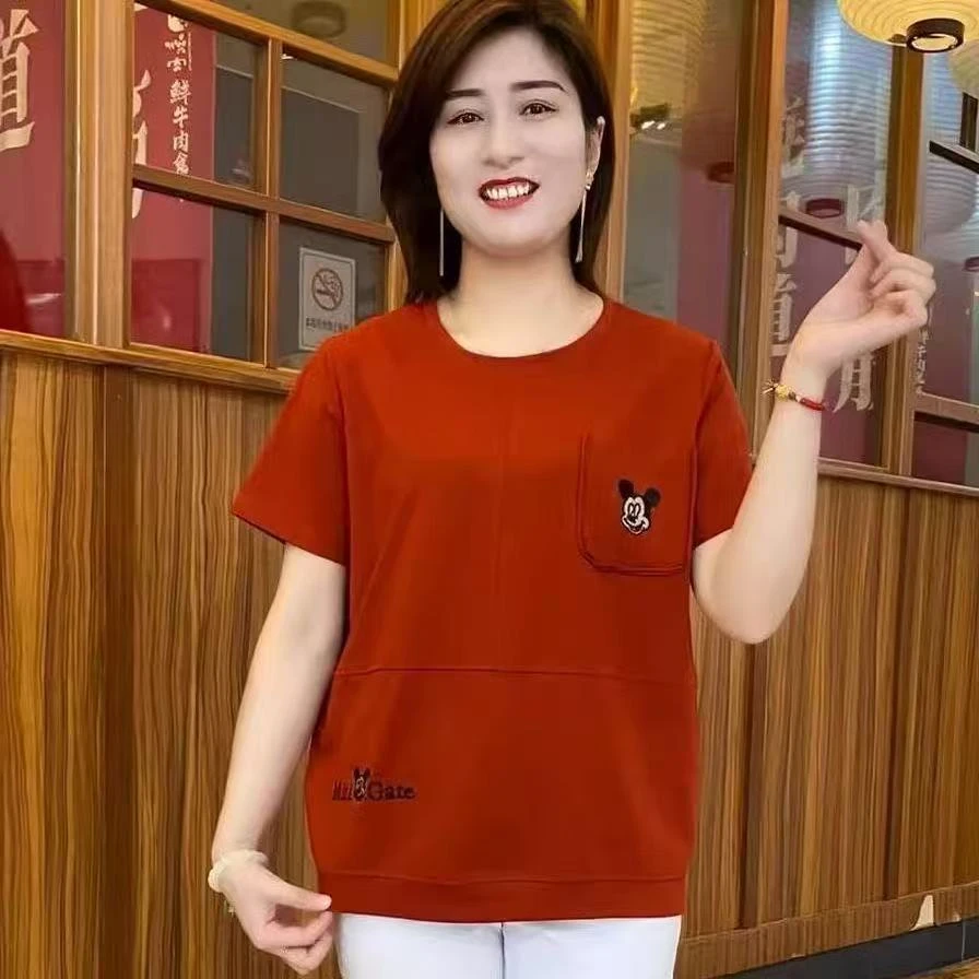 夏季短袖新款T恤圆领印花减龄时尚洋气宽松百搭上衣女士小衫