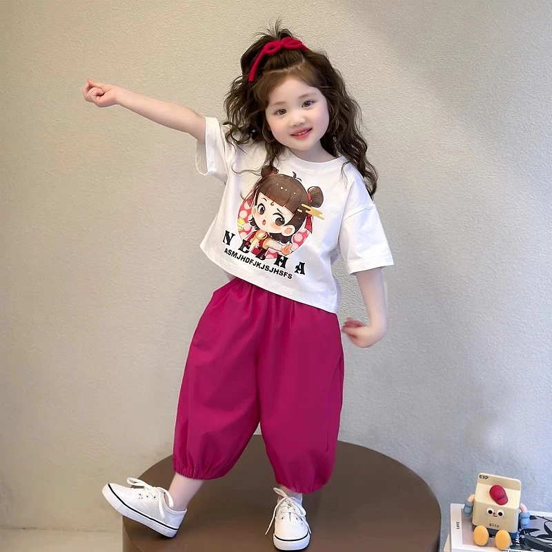 女小童运动套装夏季2025新款女宝宝哪吒短袖夏装小女孩薄款两件套