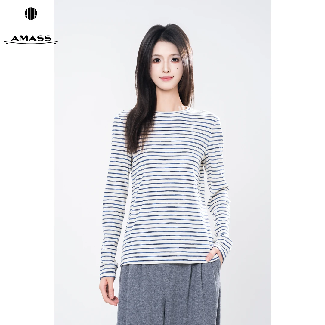 AMASS/阿玛施秋季新款时尚休闲舒适经典简约条纹长袖T恤女5300886